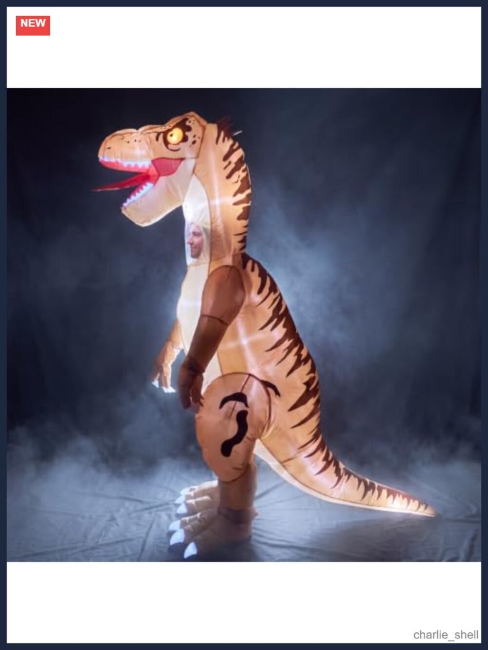 Inflatable Dinosaur Costume Adult LED Glow Blow Up T-Rex Halloween Cosplay
